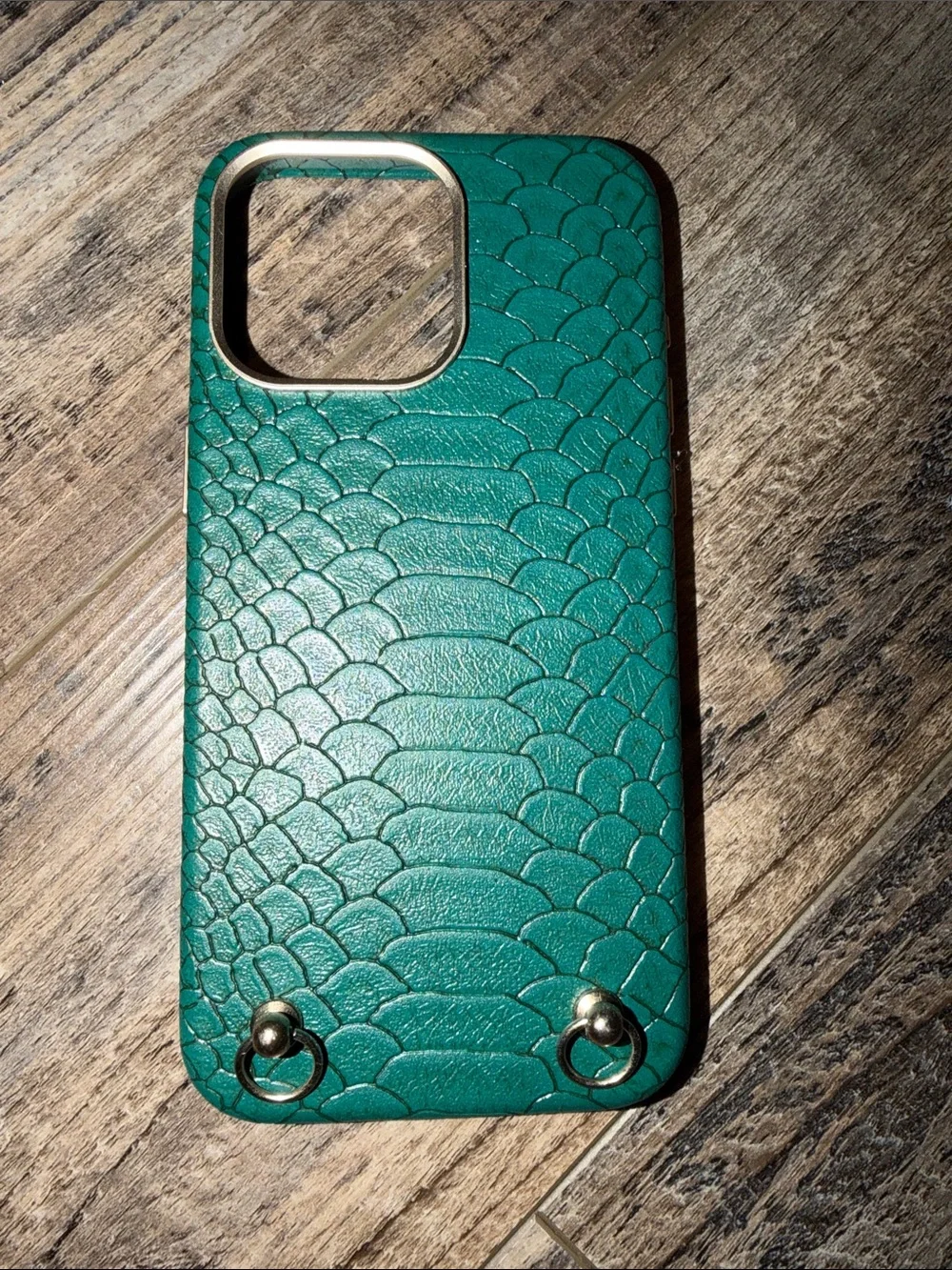 Green Textured Phone Case with Metal Ring Anchors